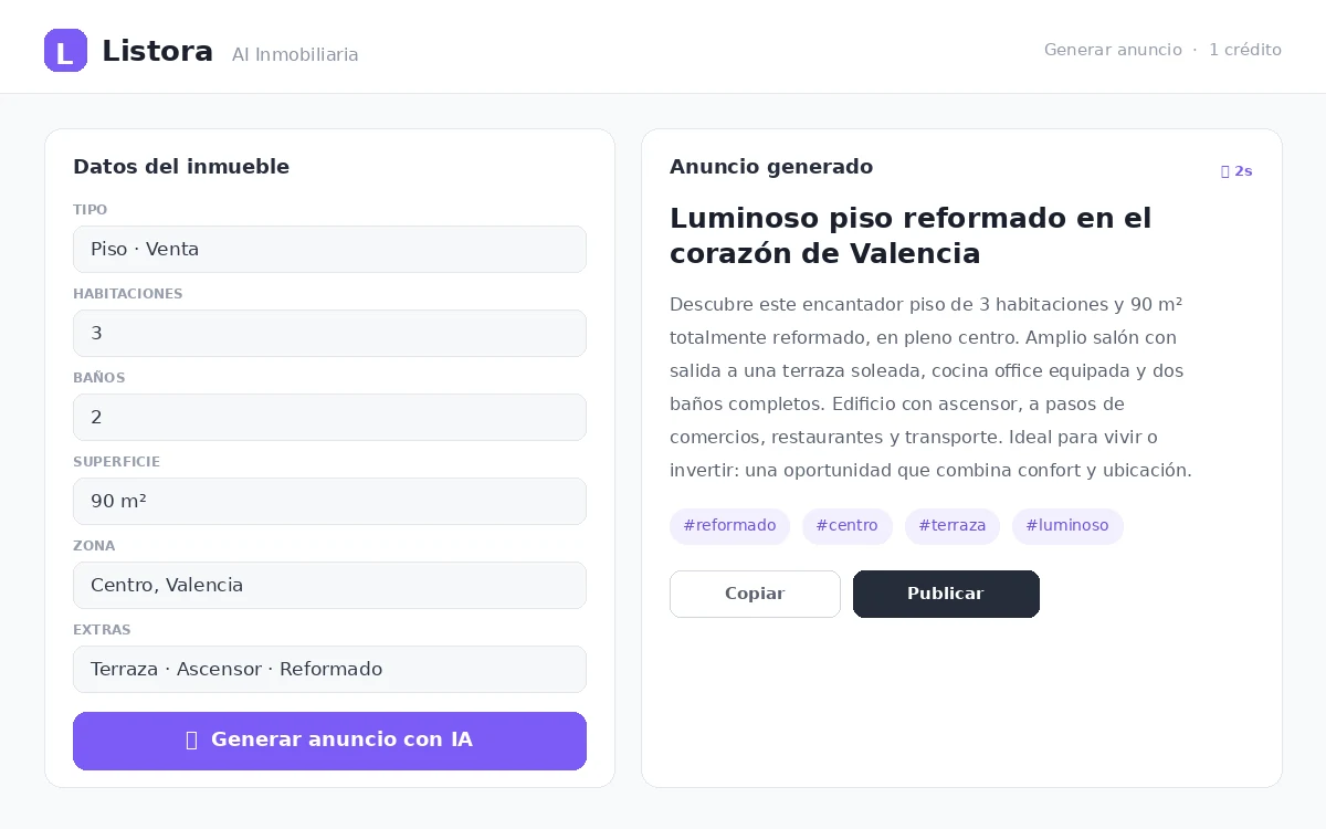 Listora — generador de anuncios con IA